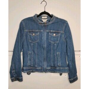 Christopher & Banks Women's Blue Denim Jacket Snaps Full Zip Size Large/Petite
